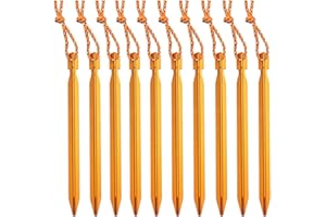 VILIYDUO 20 Piezas Piquetas de Metal para Tienda de Campaña, Piquetas de Aleación de Aluminio con Cordón, Clavijas para Campaña, Piquetas de Camping para jardín, Viajes, Senderismo(Oro)