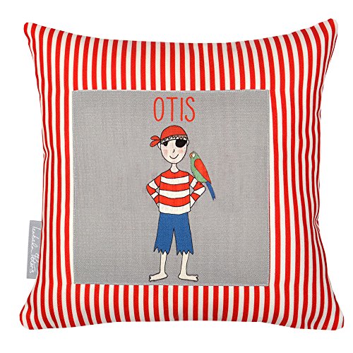 Personalised Children's Cushion - Pirate Red Ticking Stripes Designed, Printed & Handamde in the UK