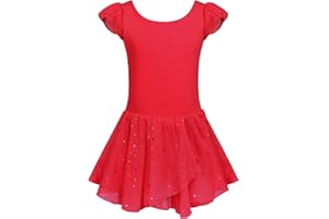 trudge Justaucorps de ballet pour fille - Manches courtes/manches longues - Coton - Justaucorps de danse avec jupe tutu