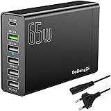 Multi-USB C-laddare, USB-laddningsstation (1USB-C + 5USB-A) 65 W USB-laddare, USB C snabbladdning, 6 portar laddningsstation,