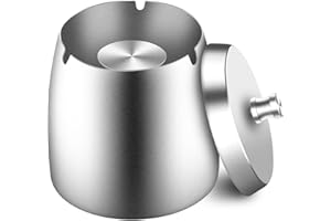 LEBORNT Aschenbecher für Draussen, Outdoor Aschenbecher mit Deckel, Winddichter Sturmaschenbecher aus Edelstahl, Aschenbecher Groß als Windaschenbecher, Zigarrenaschenbecher für Draußen und Innen (Silber)