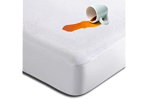 Dolce Vari Permium100% Waterproof Terry Towel Mattress Protector Topper Cover 40cm Depth Fitted Bed Sheets Waterproof & Breathable Mattress (White, Double)