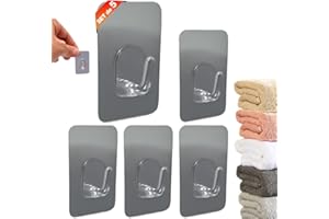 BUYLUX Ganchos Adhesivos para Pared Cuelga Facil - Colgadores Adhesivos Resistentes Ideal para Colgar Llaves, Toallas Baño, Organizador de Cocina o Accesorios Baño Paredes - 5 UDS (Metalizado)