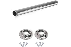 BMF DIRECT Round Rail 25mm Wardrobe Polished Chrome Hanging Tube Cut to Size + END SUPPORTS and SCREWS (500mm (0.5m) ~19.7″)