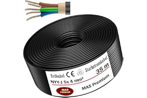 MAS Premium Jordkabel Strömkabel 5-125m NYY-J 5x1,5, 2,5, 4, 6, 10 eller 16 mm² Elkabel Ring för Läggning Utomhus, Jordmån (N