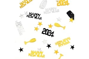 LOMYLM 2024 New Year Decorations Confetti, 2024 New Year's Eve Party Decorations Table Confetti Happy New Year Table Decorations Party Supplies Photography Props (Black Gold Silver)