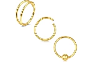 WillTen 20G 8-10MM Piercing Nariz Aro 316L Acero Quirúrgico Piercing Nariz Aro Clicker Segmento Piercing Helix Labio Cartílago Conch Anillo Mujer