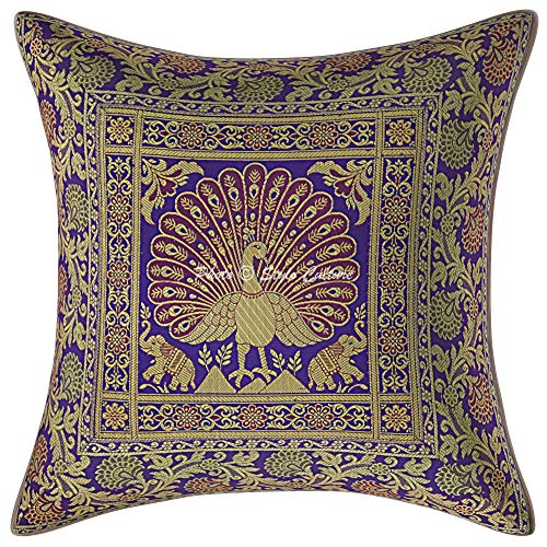 Stylo Culture Indisch Schlafzimmer Kissen Dekorativ Kissenbezug 16 X 16 Inch Brokat Lila Gold Jacquard 40 X 40 Cm Tanzen Pfau Traditionell Dekokissen Quadrat Kissenhulle 1 Piece Amazon De Kuche Haushalt