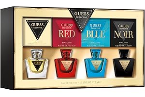 GUESS Coffret Parfum Femme – 4 Miniatures Eau de Toilette (7,5 ml chacune) : Seductive, Red, Blue, Noir