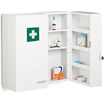 Armadietto Pronto Soccorso Relaxdays – Cassetta Medica Da Muro Con 2 Scomparti, Serratura Sicura, Ferro Bianco/Rosso, 32x21,5x8 Cm