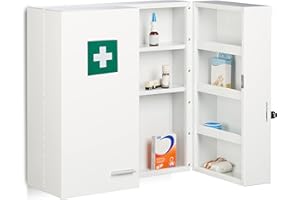 Relaxdays Armoire à Pharmacie XXL, verrouillable, 11 étagères, Acier, HxLxP : 53 x 53 x 21,5 cm, douple Porte, Blanc