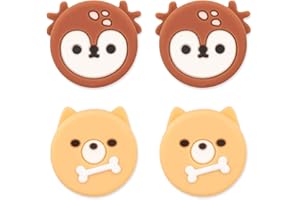 DLseego Thumb Grip Caps, 4 Capuchon de Joystick en Silicone pour Switch/Switch Lite, Animal Mignon Pouce PoignéEs Couvercle pour Joy-Con Controller-Cerf et Chien
