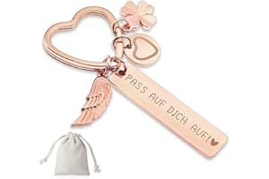 Sugeru Herz Schlüsselanhänger | Pass auf dich auf ! | schutzengel schlüsselanhänger auto personalisiert | geschenke für Führerschein Geburtstag Weihnachten Frauen Freundin Mama Tochter | Rosé