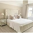 Wingback Bed Frame Mattress Double King Size Super King (Grey Plush, 5ft King Size With Mattress)