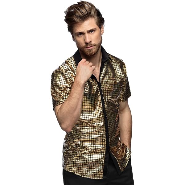 Chemise Homme à Paillettes Gaufrage Chaud - Coupe Ample Pour Surpoids - Style Danse, Fête, Déguisement