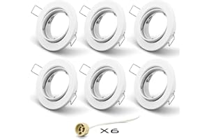 ‎KYOTECH KYOTECH 6er GU10 Einbaurahmen inkl. GU10 Fassung, 68mm lochdurchmesser, LED Einbaustrahler für GU10/MR16,Rund Matt weiß Schwenkbar Deckenspot,Ø85 mm (Ohne Leuchtmittel)