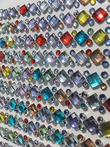 Großes Buntes Bastel Set Strass Steine selbstklebend + Tabes über 1000 Steine glitzernden Strasssteine / Acrylsteine selbstklebend rund bunt + Multiglanz Effekt + mittelgroß in verschiedenen Formen basteln Gltzersteine Schmucksteine Strass Steine Acryl Steinchen zum Verzieren von CRYSTAL KING - 2