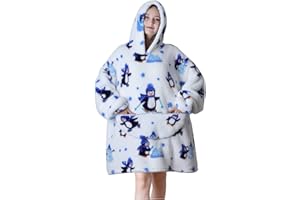 ‎QUEENSHIN Queenshin Pinguin Decke Hoodie Damen mit Ärmeln und Kapuze Sweatshirt für Frauen, Warme Flauschig Kuschel Pullover Decken Tragbare Decke, Einheitsgröße