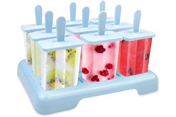 Traxenta 9 Pièces moule glace, popsicle moules réutilisable, ice pop mold, Avec Brosses, Batonnet Glace Et Entonnoirs Pliants en Silicone, pour Popsicles, Sorbets Nourriture, Crèmes Glacées (Bleu)