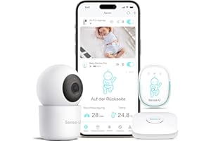 ‎SENSE-U Sense-U Baby Monitor 3 with Camera, Baby Monitor that Notifies You of Abdominal Movements, Rolls, Temperatures and Detected Movements, with Night Vision, 2-Way Talk Function and Long Range