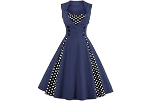 AXOE Women's 1940s 1950s A-Line Vintage Fancy Dress Polka Dot Cocktail Dress Wedding Guest Party Stretch Cotton Blend, Knee-Length