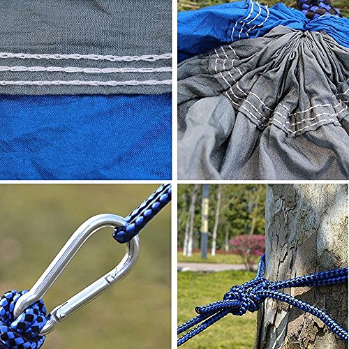 Hängematte aus Fallschirm-Seide Nylon + Befestigungs-Set Karabiner Grün Ultra-Leicht Reise-Hängematte Ultra-Light schnell-trocknende Hänge-Sessel Outdoor Hängematte Trekking Garten Hammock 200 kg (Grün / Grün) - 2