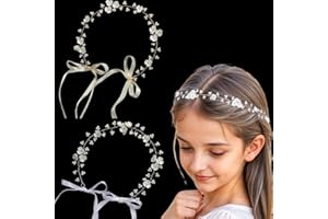 HUNDREDWEAT 2 pezzi Corona Floreale per Capelli per Bambini, Coroncina Comunione Bambina,Accessori Per Capelli Per Ragazza Di Fiori,Copricapo con Perle Bianche,per Ragazze, Matrimonio, Compleanno, Festa