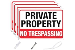 AlfaView Private Property No Trespassing, 10"x7" .040 Rust Free Aluminum Sign, Reflective Anti UV Protected Metal Sign, Easy to Install-Indoor & Outdoor Use with Screws and Zip Ties (4)