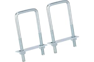 QWORK® Pack de 2 supports d'arrimage boulons en U M10 en acier galvanisé - 60x150mm - avec contre-plaque et écrous M10 - supports d'arrimage pour remorques, camions, fourgonnettes, barres de toit