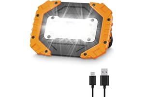 Jovrun 30W Rechargeable Work Lights, COB Floodlight Super Bright with 4 Modes, USB Battery Security Light, Portable & Waterproof Outdoor Camping Lights, Yard, Garage, Hiking, Batteries Included