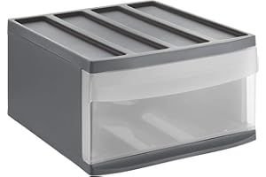 Rotho Boîte à tiroirs Systemix 1 tiroir, plastique (PP) sans BPA, anthracite/transparent, L (39,5 x 34 x 20,3 cm)