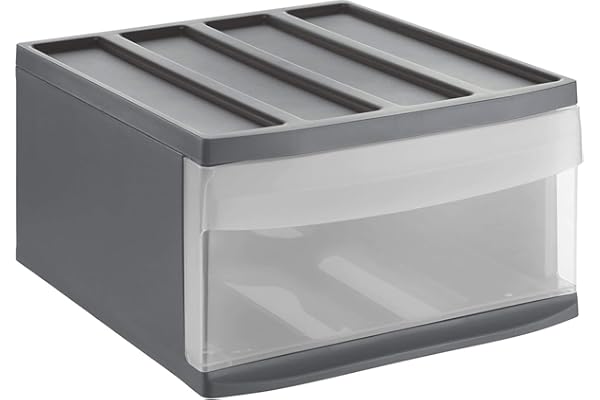 Rotho Boîte à tiroirs Systemix 1 tiroir, plastique (PP) sans BPA, anthracite/transparent, L (39,5 x 34 x 20,3 cm)