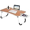 AmazonBasics Multipurpose Foldable Laptop Table with Cup Holder,Tab Holder and Drawer, WA-27-Brown