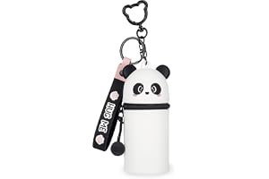 Legami - Mini Kawaii myntväska med nyckelring, Panda, Panda | med spiralring, karbinhake och handledsrem, i silikon, 5 x 12 x
