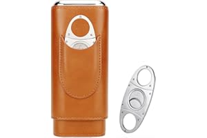 ‎PIPITA PIPITA Zigarrenetui Portable Travel 3 Tubes Eleganter Zigarren Humidore aus Leder mit High-End-Edelstahl-Zigarrenschneider Tragbare Geschenktüte (Braun)