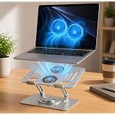 McStorey &Ccedil;ift Fanlı Laptop Standı, 360&deg; D&ouml;ner Metal Notebook Standı, Y&uuml;kseklik ve A&ccedil;ı Ayarlı Katlanabilir Diz&uuml;st&uuml; Bilgisayar 