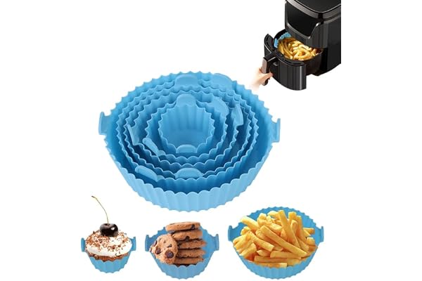 Zulay Kitchen 6 Pcs Round Reusable Non-Stick air Fryer Accessories Silicone Coating Pot Basket(Multicolor)