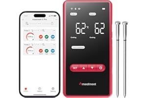 Meatmeet X Pro Wireless Meat Thermometer with Dual Wi-Fi & Bluetooth | Digital Meat Thermometer with 2 Smart Probes & LED Display Base | 6 Built-In Sensors, IP69 Waterproof | For BBQs, Ovens & Smokers