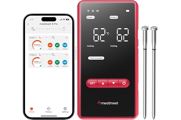 X Pro Bluetooth och WiFi Trådlös Kökstermometer med 2 Sonder, 6 Sensorer