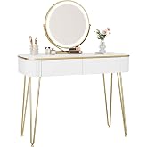 EUGAD Tocador con Espejo LED, Tocador Maquillaje con 2 Cajones de Madera Maciza, Luz Ajustable, Encimera de Alto Brillo 100x4