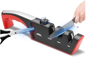 KLGFI Messerschärfer 4-in-1, Manuelle Messerschleifer Professioneller mit Scherenschleifer, 6 Stufen Verstellbar Winkelknopf Multifunktions Messerschärfer für Polieren, Messer und Scheren hong