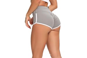 FITTOO Leggings cortos para mujer, pantalones cortos de cintura alta, pantalones cortos anticelulitis scrunch butt cortos para mujer, borde blanco, yoga, fitness, pantalones cortos