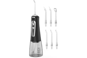 BILITASE Jet Dentaire Hydropulseur Portable, Jet Dentaire Sans Fil Rechargeable avec 5 Mode set 6 Buses Capacité de 300 ML IPX7 Étanche Pour La Maison et Les Voyages