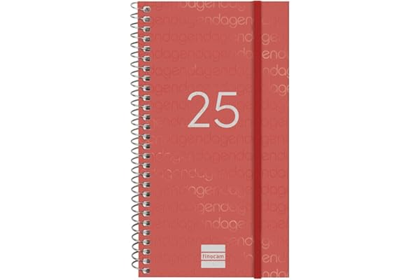 Finocam - Agenda Espiral Year 2025 Semana Vista Horizontal Enero 2025 - Diciembre 2025 (12 meses) Rojo Español