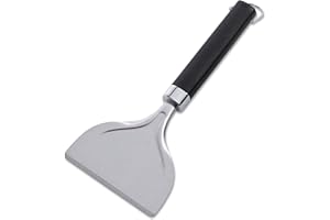 Weber Grill Plate Scraper, made of stainless steel, effectively removes fat & dirt, ideal for cleaning grill plates/planchas, non-slip comfort grip, dishwasher safe - Silver (6781)