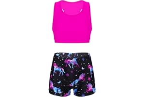 dPois Completi Sportivi Bambina Fitness Tuta da Ginnastica Artistica Canottiera Crop Top Estivo Pantaloncini Elastico Bikini Tuta Sportiva Yoga Corsa Palestra Tennis
