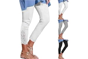 Nlaayong Pantalon Capri Femme été Pantalon Stretch en Dentelle Maigre Taille Haute 3/4 Longueur Leggings Capri Leggings Courts Collants Souples Pantalons Décontractés évidés