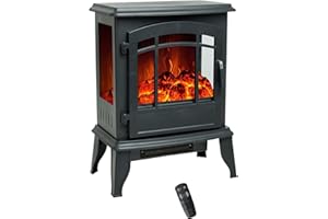FLAME&SHADE Electric Fire Wood Stove with Remote Control, 58cm Portable Freestanding Fireplace Space Heater for Indoor use