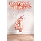 4 Rakam Rose Gold Folyo Balon, Kral Tacı Ve Konfetili Rose Gold Balon