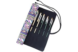 XNFIVE Trousse à Pinceaux Artiste, 20 Emplacements Toile Sac de Pinceaux Cases Rouleau Sac à crayon Plumier Brosse Dessin Peinture Aquarelle Pinceau d'huile Pochette, 15 pouces, Sans Pinceaux (Ethnique)
